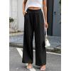 image:imageEVALESS Womens Wide Leg Pants Summer Casual Baggy Elastic High Waisted Palazzo Beach Vacation Slacks Trousers with PocketsBlack