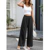 image:imageEVALESS Womens Wide Leg Pants Summer Casual Baggy Elastic High Waisted Palazzo Beach Vacation Slacks Trousers with PocketsBlack