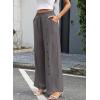 image:imageEVALESS Womens Wide Leg Pants Summer Casual Baggy Elastic High Waisted Palazzo Beach Vacation Slacks Trousers with PocketsDark Grey