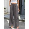 image:imageEVALESS Womens Wide Leg Pants Summer Casual Baggy Elastic High Waisted Palazzo Beach Vacation Slacks Trousers with PocketsDark Grey