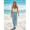 image:imageEVALESS Womens Wide Leg Pants Summer Casual Baggy Elastic High Waisted Palazzo Beach Vacation Slacks Trousers with PocketsDusk Blue