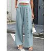 image:imageEVALESS Womens Wide Leg Pants Summer Casual Baggy Elastic High Waisted Palazzo Beach Vacation Slacks Trousers with PocketsDusk Blue