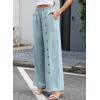 image:imageEVALESS Womens Wide Leg Pants Summer Casual Baggy Elastic High Waisted Palazzo Beach Vacation Slacks Trousers with PocketsDusk Blue