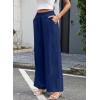 image:imageEVALESS Womens Wide Leg Pants Summer Casual Baggy Elastic High Waisted Palazzo Beach Vacation Slacks Trousers with PocketsNavy Blue