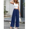 image:imageEVALESS Womens Wide Leg Pants Summer Casual Baggy Elastic High Waisted Palazzo Beach Vacation Slacks Trousers with PocketsNavy Blue