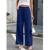 image:imageEVALESS Womens Wide Leg Pants Summer Casual Baggy Elastic High Waisted Palazzo Beach Vacation Slacks Trousers with PocketsNavy Blue