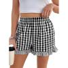 image:imageEVALESS Boxer Shorts for Women Plaid Pajama Ruffle Shorts Fashion 2026 Summer Beach Bottoms Lounge Shorts with PocketsBlack
