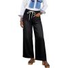 image:imageEVALESS Womens Wide Leg Jeans Summer Lightweight High Waisted Straight Leg Baggy Drawstring Denim PantsBlack