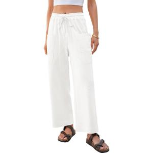 image:imageEVALESS Pants for Women Casual High Waisted Baggy Cargo Pants 2026 Summer Ankle Length Wide Leg Sweatpants with PocketsWhite