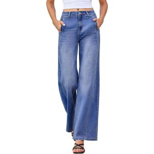 image:imageEVALESS Womens High Waisted Wide Leg Jeans Stretchy Boyfriend Loose Straight Denim PantsIvy