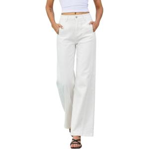 image:imageEVALESS Womens High Waisted Wide Leg Jeans Stretchy Boyfriend Loose Straight Denim PantsWhite