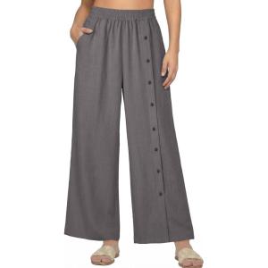 image:imageEVALESS Womens Wide Leg Pants Summer Casual Baggy Elastic High Waisted Palazzo Beach Vacation Slacks Trousers with PocketsDark Grey