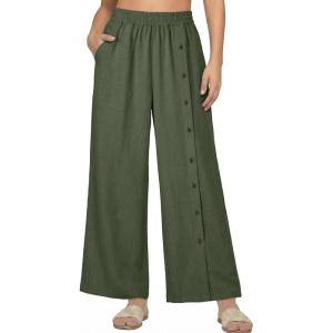 image:imageEVALESS Womens Wide Leg Pants Summer Casual Baggy Elastic High Waisted Palazzo Beach Vacation Slacks Trousers with PocketsFour Leaf Clover