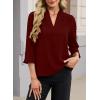 image:imageEVALESS Blouses for Women Dressy Casual 34 Length Sleeve Lace Patchwork Business Work TopsRed Dahlia