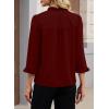 image:imageEVALESS Blouses for Women Dressy Casual 34 Length Sleeve Lace Patchwork Business Work TopsRed Dahlia