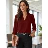 image:imageEVALESS Blouses for Women Dressy Casual 34 Length Sleeve Lace Patchwork Business Work TopsRed Dahlia