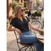 image:imageEVALESS Blouses for Women Dressy Casual Summer Ruffle Short Sleeve V Neck Work Tops Business Office ShirtsBlack
