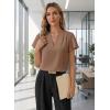 image:imageEVALESS Blouses for Women Dressy Casual Summer Ruffle Short Sleeve V Neck Work Tops Business Office ShirtsDark Khaki
