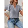 image:imageEVALESS Blouses for Women Dressy Casual Summer Ruffle Short Sleeve V Neck Work Tops Business Office ShirtsGray