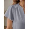 image:imageEVALESS Blouses for Women Dressy Casual Summer Ruffle Short Sleeve V Neck Work Tops Business Office ShirtsGray