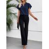 image:imageEVALESS Blouses for Women Dressy Casual Summer Ruffle Short Sleeve V Neck Work Tops Business Office ShirtsNavy Blue