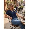 image:imageEVALESS Blouses for Women Dressy Casual Summer Ruffle Short Sleeve V Neck Work Tops Business Office ShirtsNavy Blue