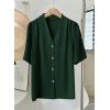 image:imageEVALESS Blouses for Women Dressy Casual Summer Short Sleeve Button Down Shirts Business Work TopsBlackish Green
