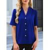 image:imageEVALESS Blouses for Women Dressy Casual Summer Short Sleeve Button Down Shirts Business Work TopsDark Blue