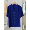 image:imageEVALESS Blouses for Women Dressy Casual Summer Short Sleeve Button Down Shirts Business Work TopsDark Blue