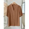 image:imageEVALESS Blouses for Women Dressy Casual Summer Short Sleeve Button Down Shirts Business Work TopsDark Khaki