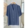 image:imageEVALESS Blouses for Women Dressy Casual Summer Short Sleeve Button Down Shirts Business Work TopsDirty Blue
