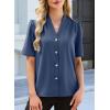 image:imageEVALESS Blouses for Women Dressy Casual Summer Short Sleeve Button Down Shirts Business Work TopsDirty Blue