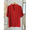 image:imageEVALESS Blouses for Women Dressy Casual Summer Short Sleeve Button Down Shirts Business Work TopsFiery Red