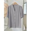 image:imageEVALESS Blouses for Women Dressy Casual Summer Short Sleeve Button Down Shirts Business Work TopsGray