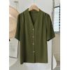 image:imageEVALESS Blouses for Women Dressy Casual Summer Short Sleeve Button Down Shirts Business Work TopsJungle Green