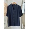 image:imageEVALESS Blouses for Women Dressy Casual Summer Short Sleeve Button Down Shirts Business Work TopsNavy Blue
