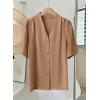 image:imageEVALESS Blouses for Women Dressy Casual Summer Short Sleeve Button Down Shirts Business Work TopsParchment