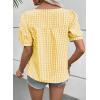 image:imageEVALESS Tops for Women Short Sleeve Tunic Blouse Square Neck Gingham Tops Cotton Blend Plaid Shirt Cute Checkered ShirtC Yellow