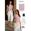 image:imageEVALESS Womens Short Sleeve T Shirts Crewneck Color Block Ribbed Knit Tee Blouses 2026 Trendy Summer TopsA Light Khaki