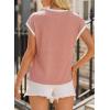 image:imageEVALESS Womens Short Sleeve T Shirts Crewneck Color Block Ribbed Knit Tee Blouses 2026 Trendy Summer TopsApricot Brandy