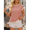 image:imageEVALESS Womens Short Sleeve T Shirts Crewneck Color Block Ribbed Knit Tee Blouses 2026 Trendy Summer TopsApricot Brandy