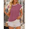 image:imageEVALESS Womens Short Sleeve T Shirts Crewneck Color Block Ribbed Knit Tee Blouses 2026 Trendy Summer TopsB Mineral Red