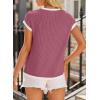 image:imageEVALESS Womens Short Sleeve T Shirts Crewneck Color Block Ribbed Knit Tee Blouses 2026 Trendy Summer TopsB Mineral Red