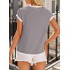 image:imageEVALESS Womens Short Sleeve T Shirts Crewneck Color Block Ribbed Knit Tee Blouses 2026 Trendy Summer TopsLight Grey