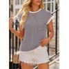 image:imageEVALESS Womens Short Sleeve T Shirts Crewneck Color Block Ribbed Knit Tee Blouses 2026 Trendy Summer TopsLight Grey