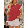 image:imageEVALESS Womens Short Sleeve T Shirts Crewneck Color Block Ribbed Knit Tee Blouses 2026 Trendy Summer TopsRed