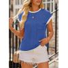image:imageEVALESS Womens Short Sleeve T Shirts Crewneck Color Block Ribbed Knit Tee Blouses 2026 Trendy Summer TopsRoyal Blue