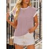 image:imageEVALESS Womens Short Sleeve T Shirts Crewneck Color Block Ribbed Knit Tee Blouses 2026 Trendy Summer TopsViolet