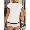 image:imageEVALESS Womens Short Sleeve T Shirts Crewneck Color Block Ribbed Knit Tee Blouses 2026 Trendy Summer TopsWhite