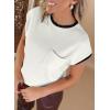 image:imageEVALESS Womens Short Sleeve T Shirts Crewneck Color Block Ribbed Knit Tee Blouses 2026 Trendy Summer TopsWhite